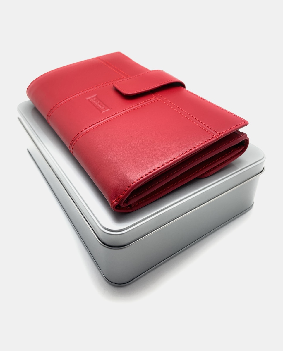 Carteira Grande de Pele com Porta-moedas Exterior - Vermelho Vermelho-5