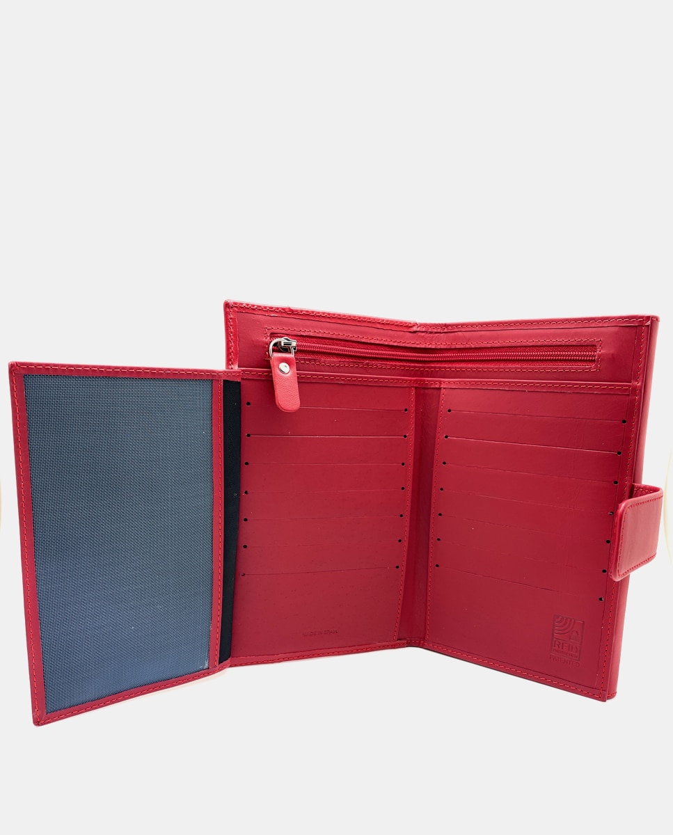 Carteira Grande de Pele com Porta-moedas Exterior - Vermelho Vermelho-6