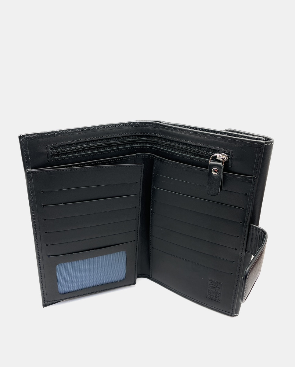 Carteira Grande com Capacidade para Vinte Cartões e em Pele - Preto Preto-3