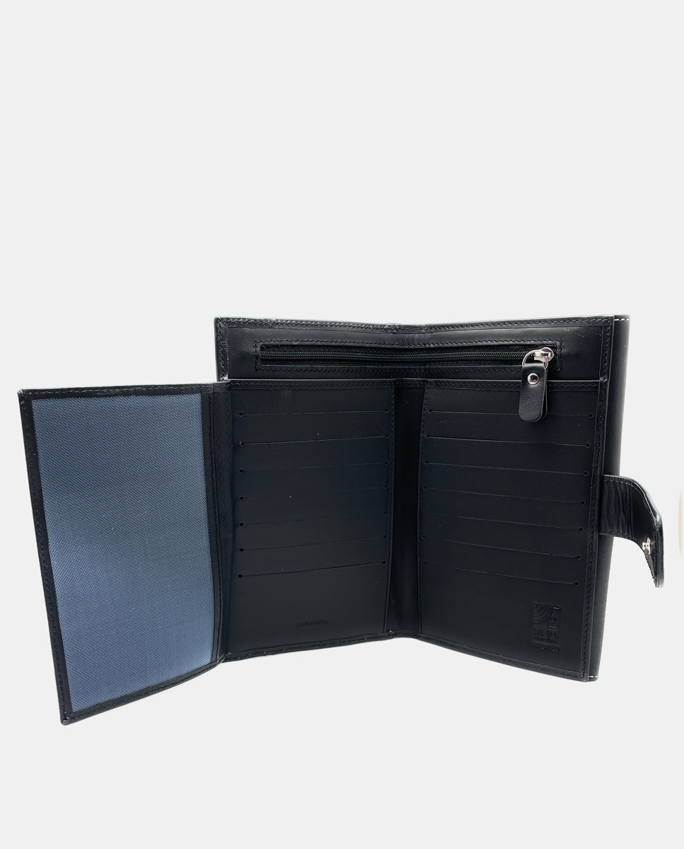 Carteira Grande com Capacidade para Vinte Cartões e em Pele - Preto Preto-5