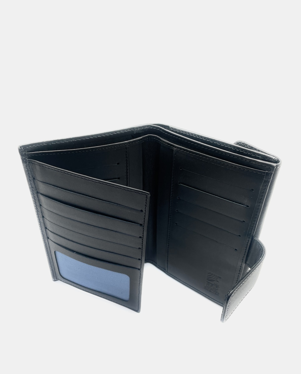 Carteira com Capacidade para Quinze Cartões e em Pele Média - Preto Preto-3