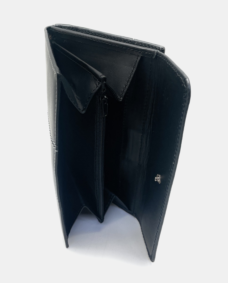 Carteira com Capacidade para Quinze Cartões e em Pele Média - Preto Preto-4