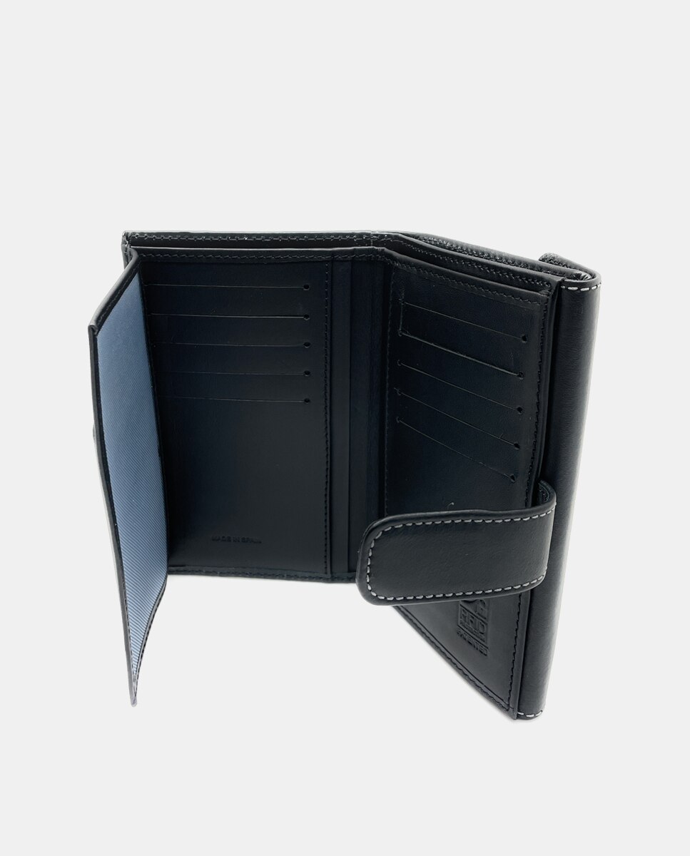 Carteira Pequena com Capacidade para Doze Cartões e em Pele - Preto Preto-3