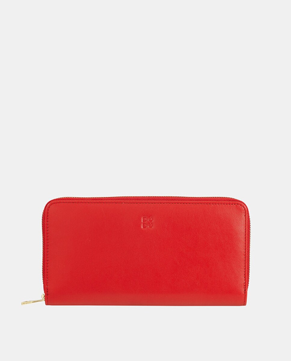  Carteira Grande com Fecho de Correr e em Pele de Bezerro Tipo Napa - Vermelho Vermelho-1