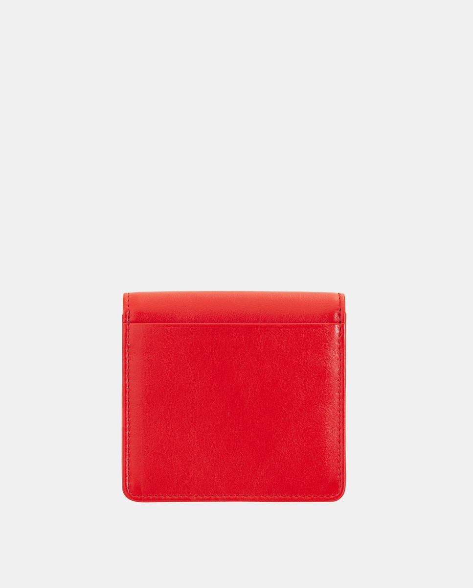 Carteira Pequena com Aba e Botão e em Pele de Bezerro Tipo Napa - Vermelho Vermelho-3