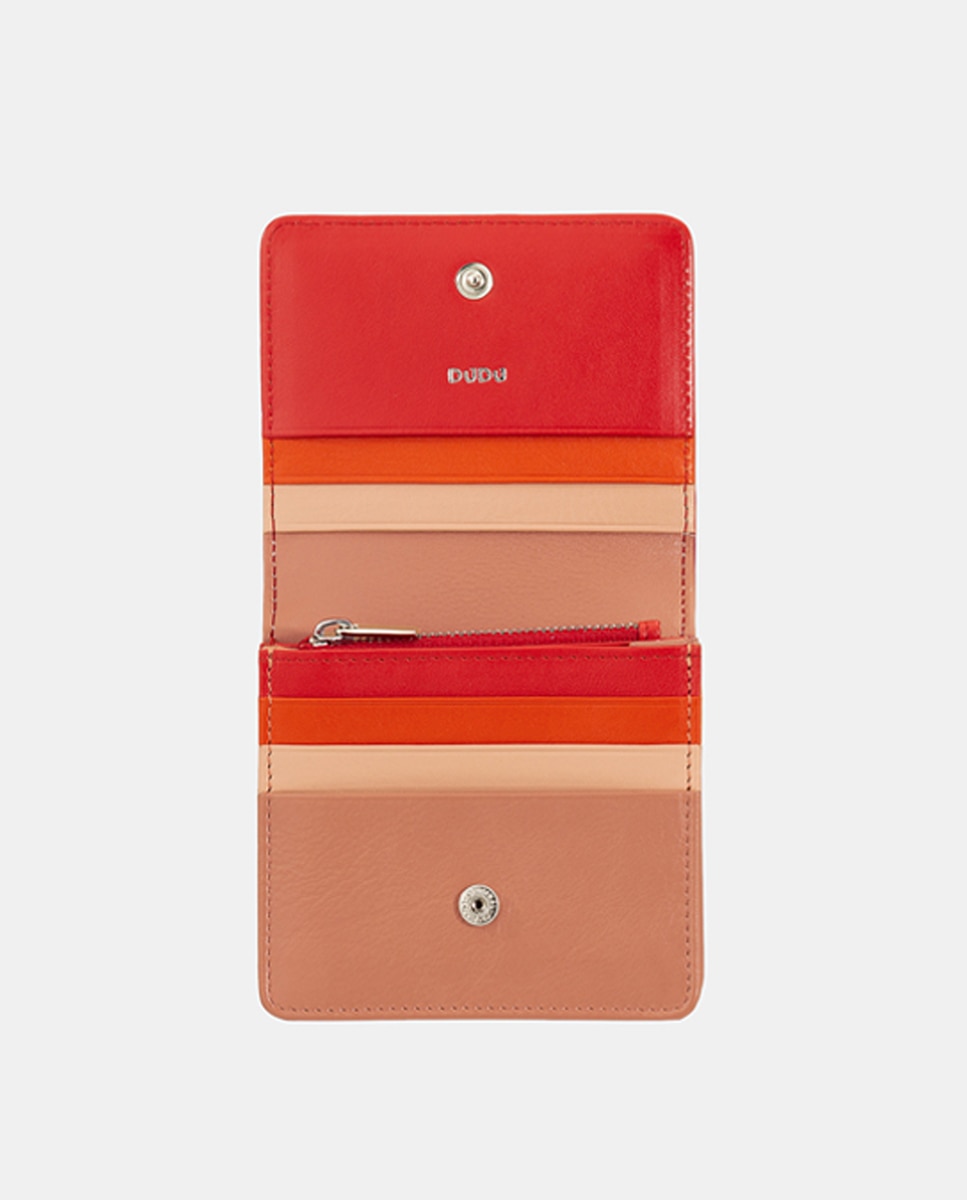 Carteira Pequena com Aba e Botão e em Pele de Bezerro Tipo Napa - Vermelho Vermelho-6