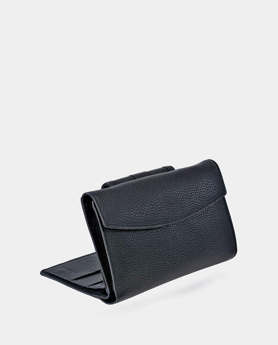 Carteira Grande com Aba, Fecho Metálico e em Pele - Vermelho Preto-3