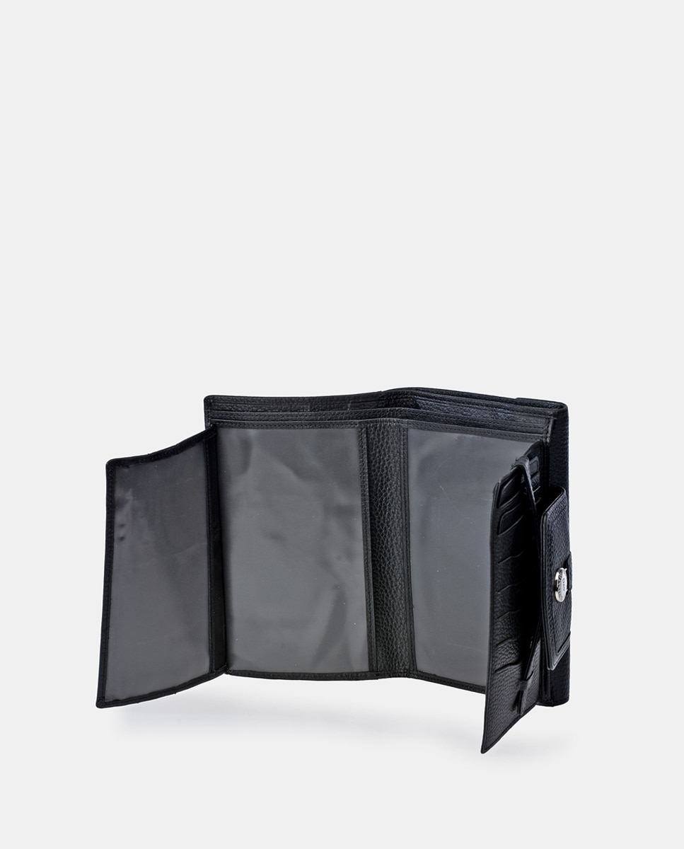 Carteira Grande com Aba, Fecho Metálico e em Pele - Vermelho Preto-4