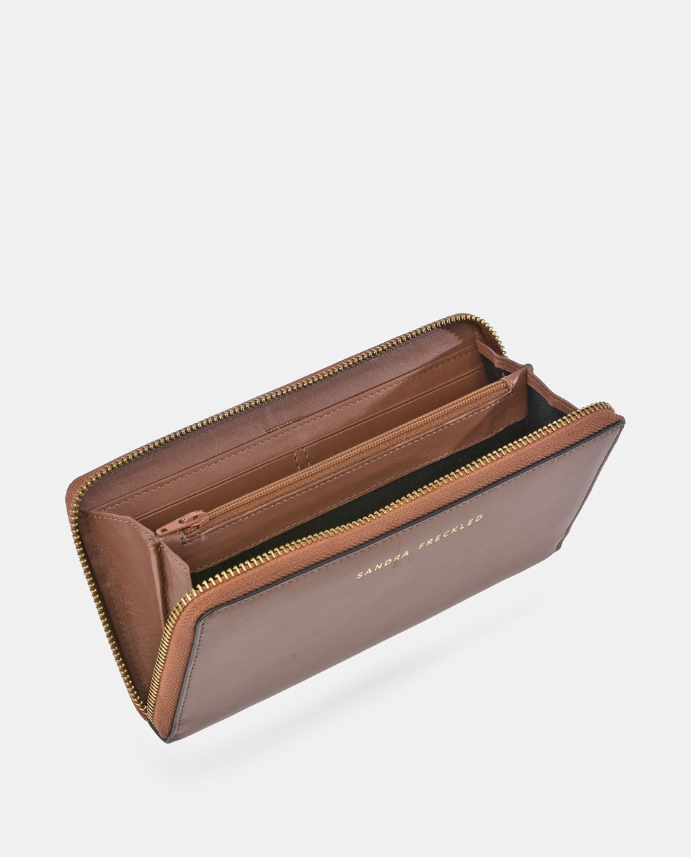 Carteira em Pele Gravada com Porta-Moedas Castanho-claro-6