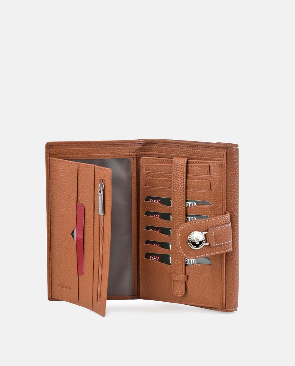Porta-Moedas Grande com Secção para Notas e em Pele Jurassic - Couro Camel-4