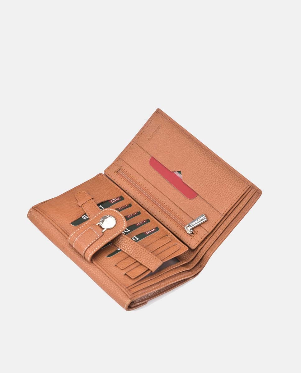 Porta-Moedas Grande com Secção para Notas e em Pele Jurassic - Couro Camel-5