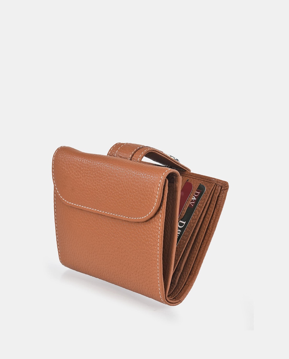 Porta-Moedas Médio com Secção para Notas e em Pele Jurassic - Couro Camel-3