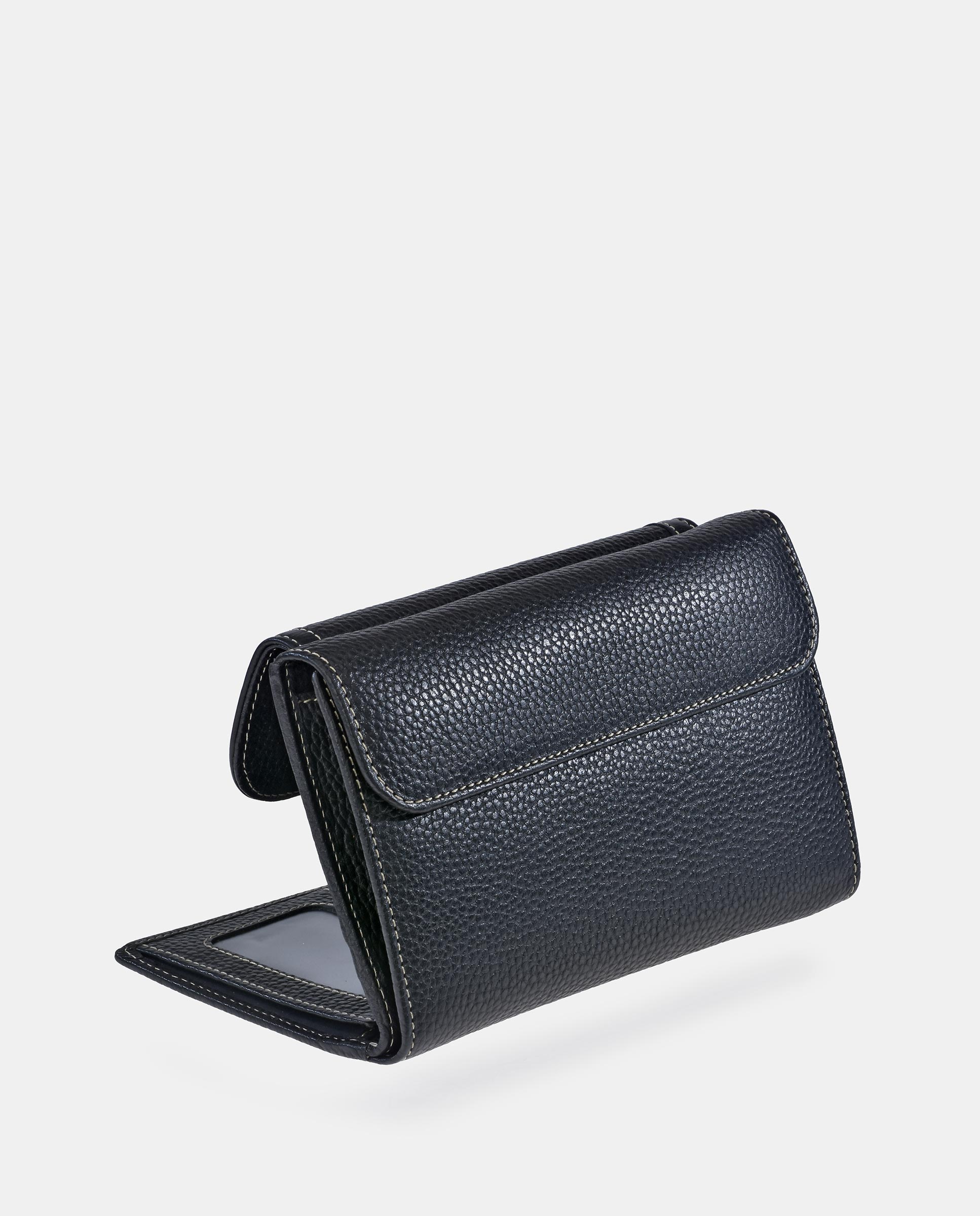 Porta-Moedas Grande com Secção para Notas e em Pele - Preto Preto-3