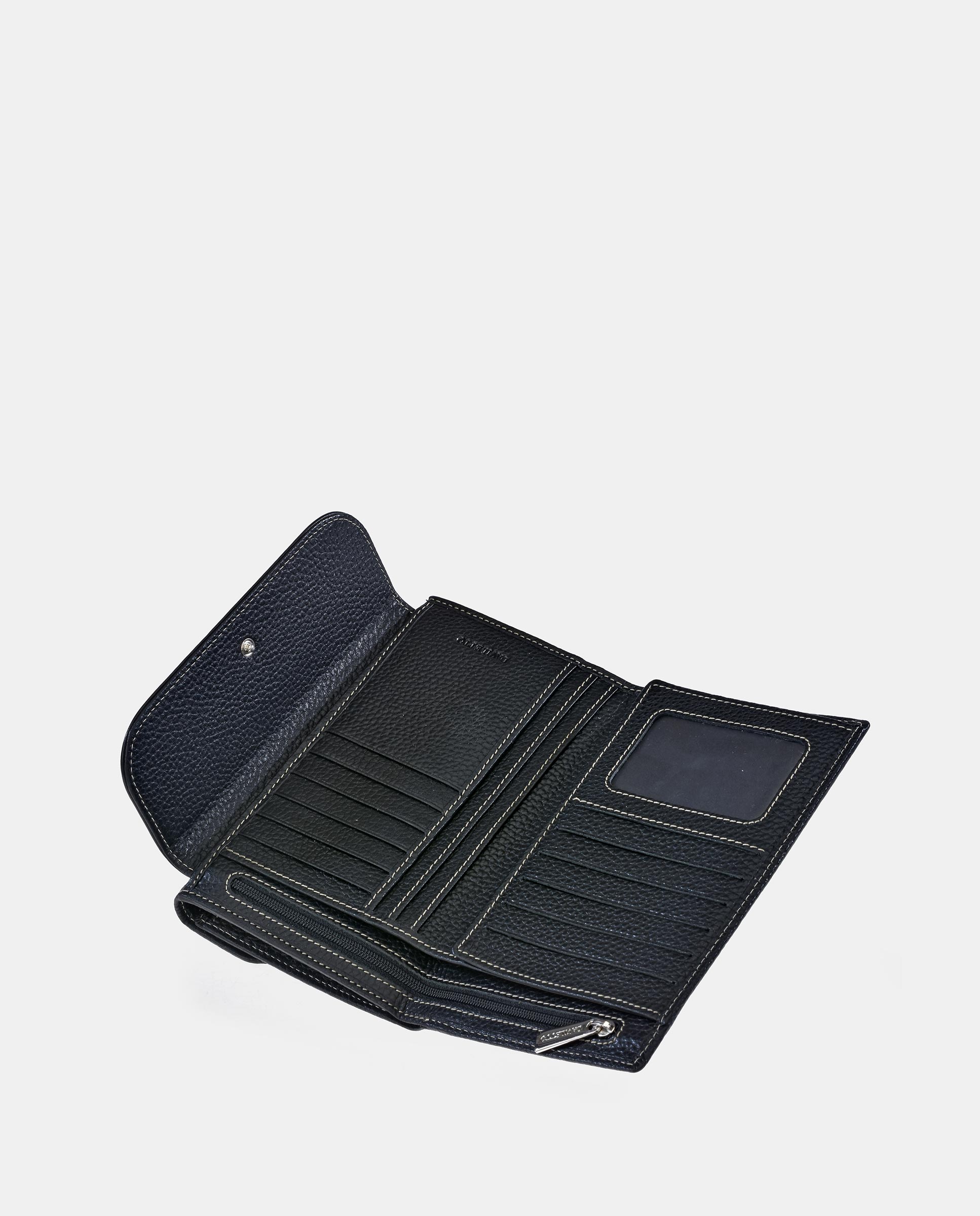 Porta-Moedas Grande com Secção para Notas e em Pele - Preto Preto-5