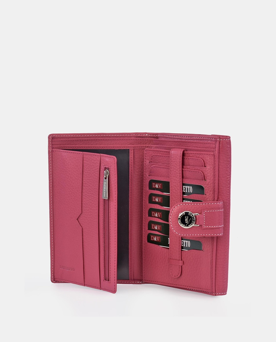 Porta-Moedas Grande com Secção para Notas e em Pele Jurassic - Couro Fúcsia-4