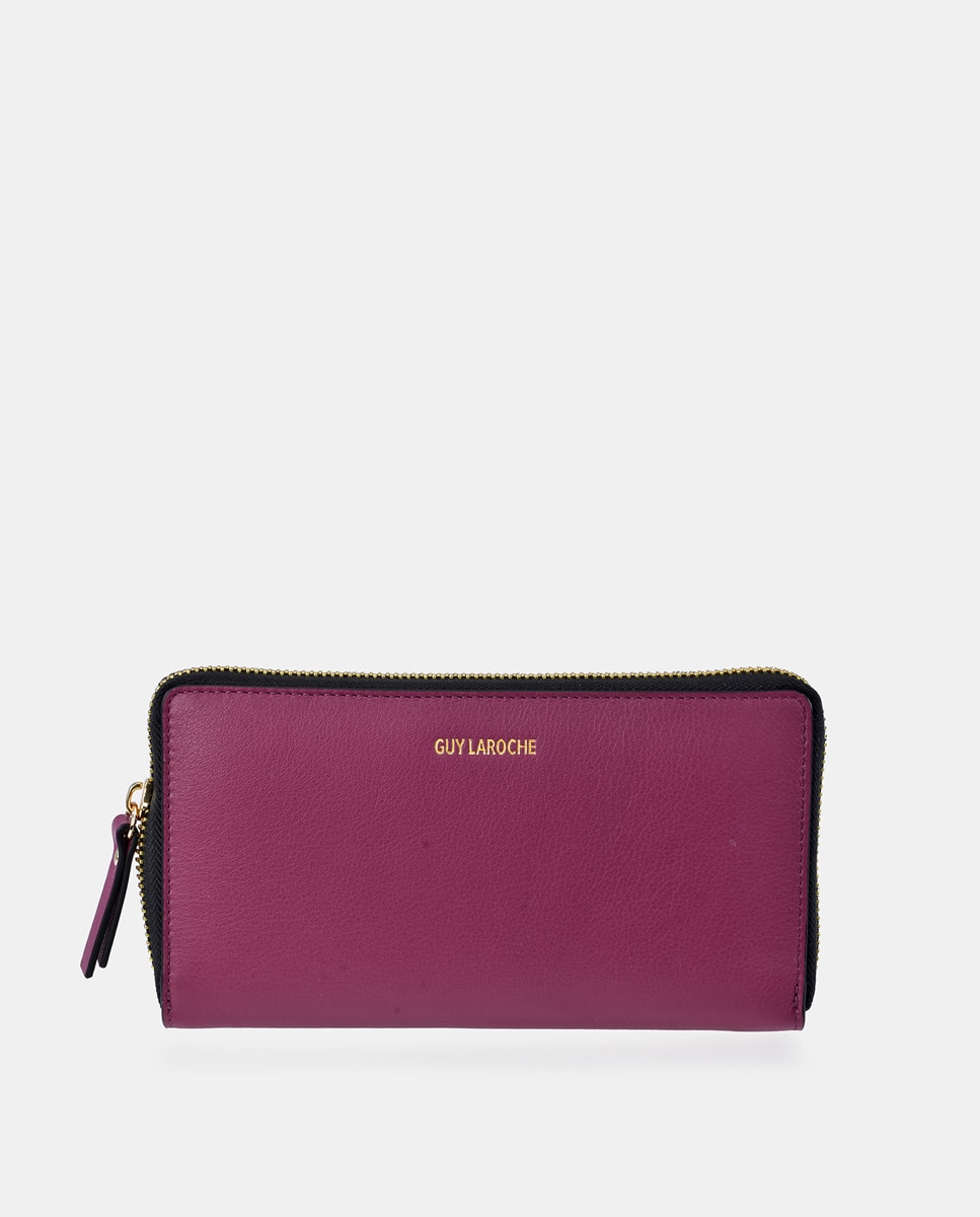 Cartera grande de piel con cremallera - Guy Laroche - Fucsia Fucsia-1