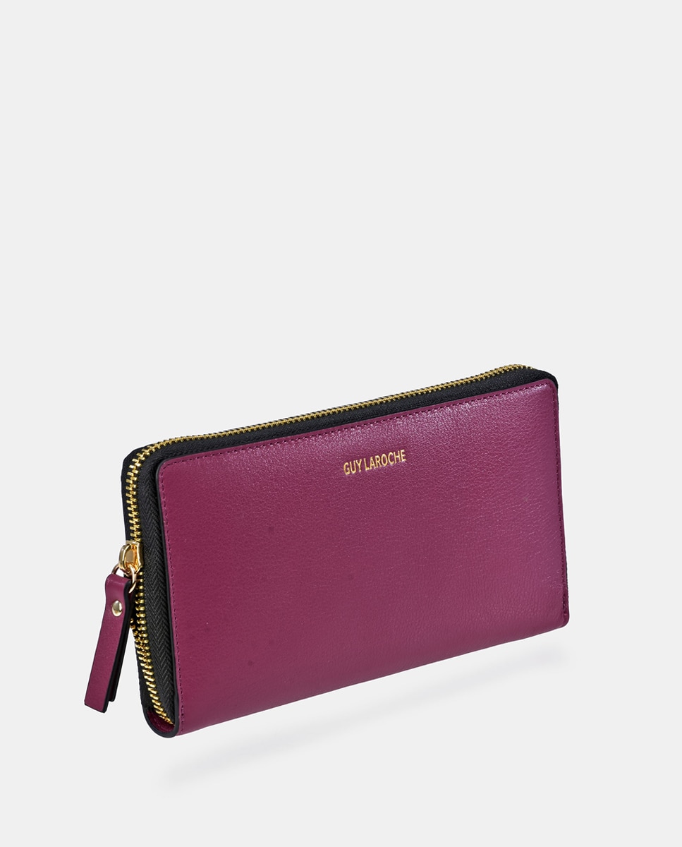 Cartera grande de piel con cremallera - Guy Laroche - Fucsia Fucsia-2