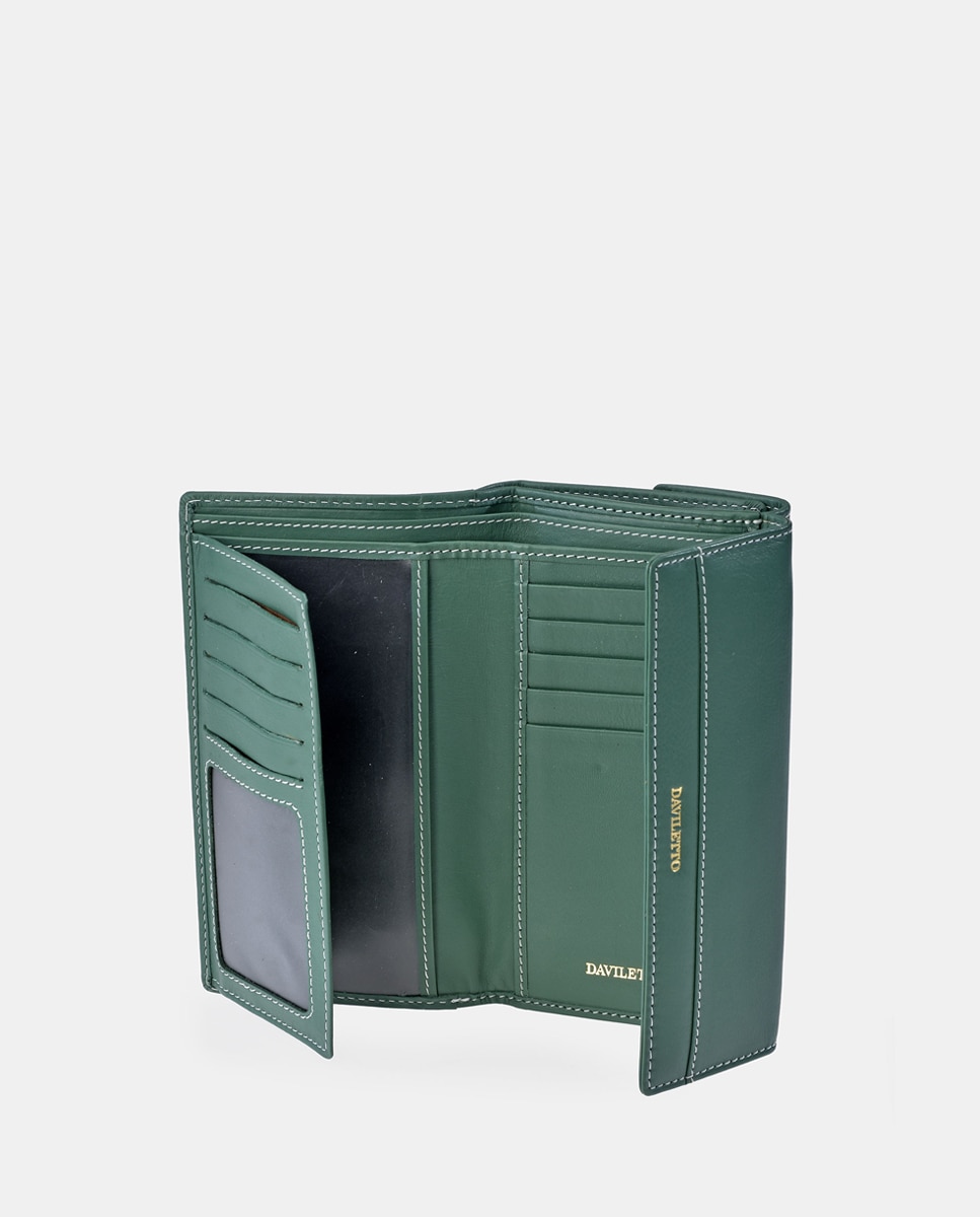 Porta-Moedas Grande em Pele com Secção para Notas e Aba Verde-6