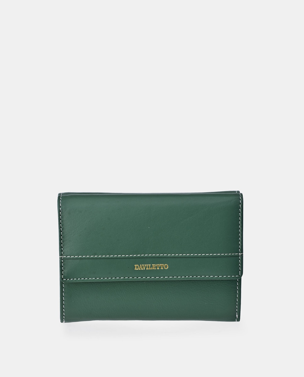 Porta-Moedas em Pele com Secção para Notas e Aba Verde-1