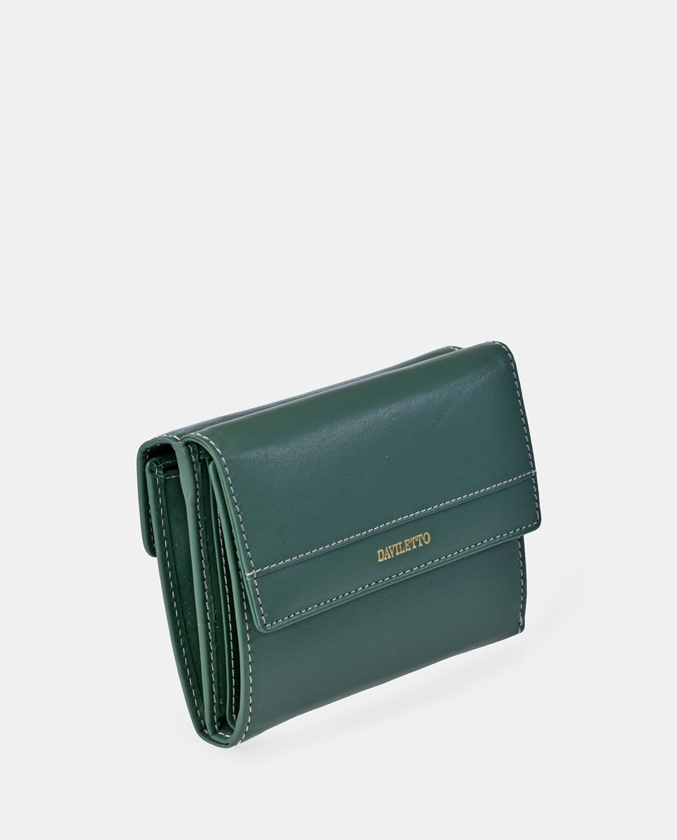 Porta-Moedas em Pele com Secção para Notas e Aba Verde-2