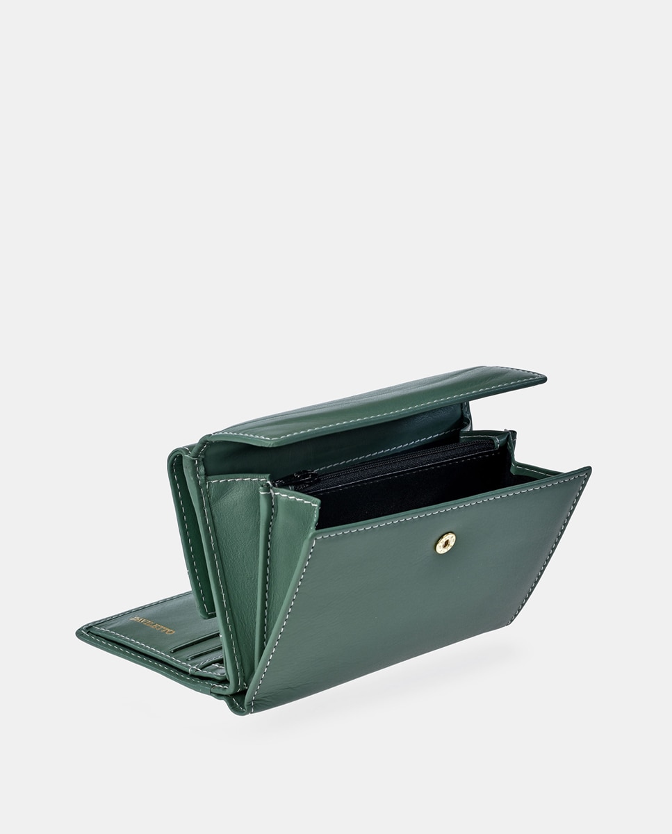 Porta-Moedas em Pele com Secção para Notas e Aba Verde-3