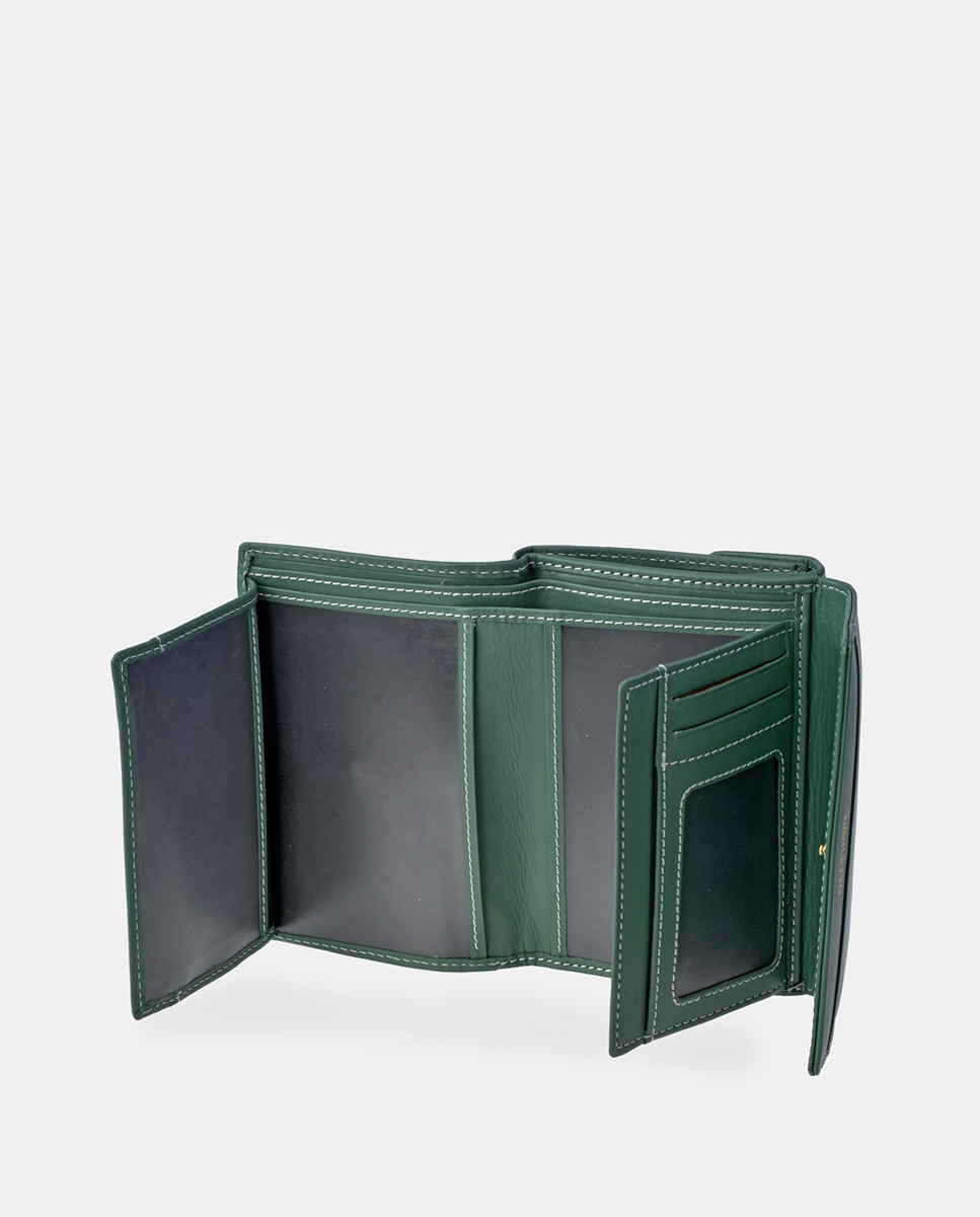 Porta-Moedas em Pele com Secção para Notas e Aba Verde-4