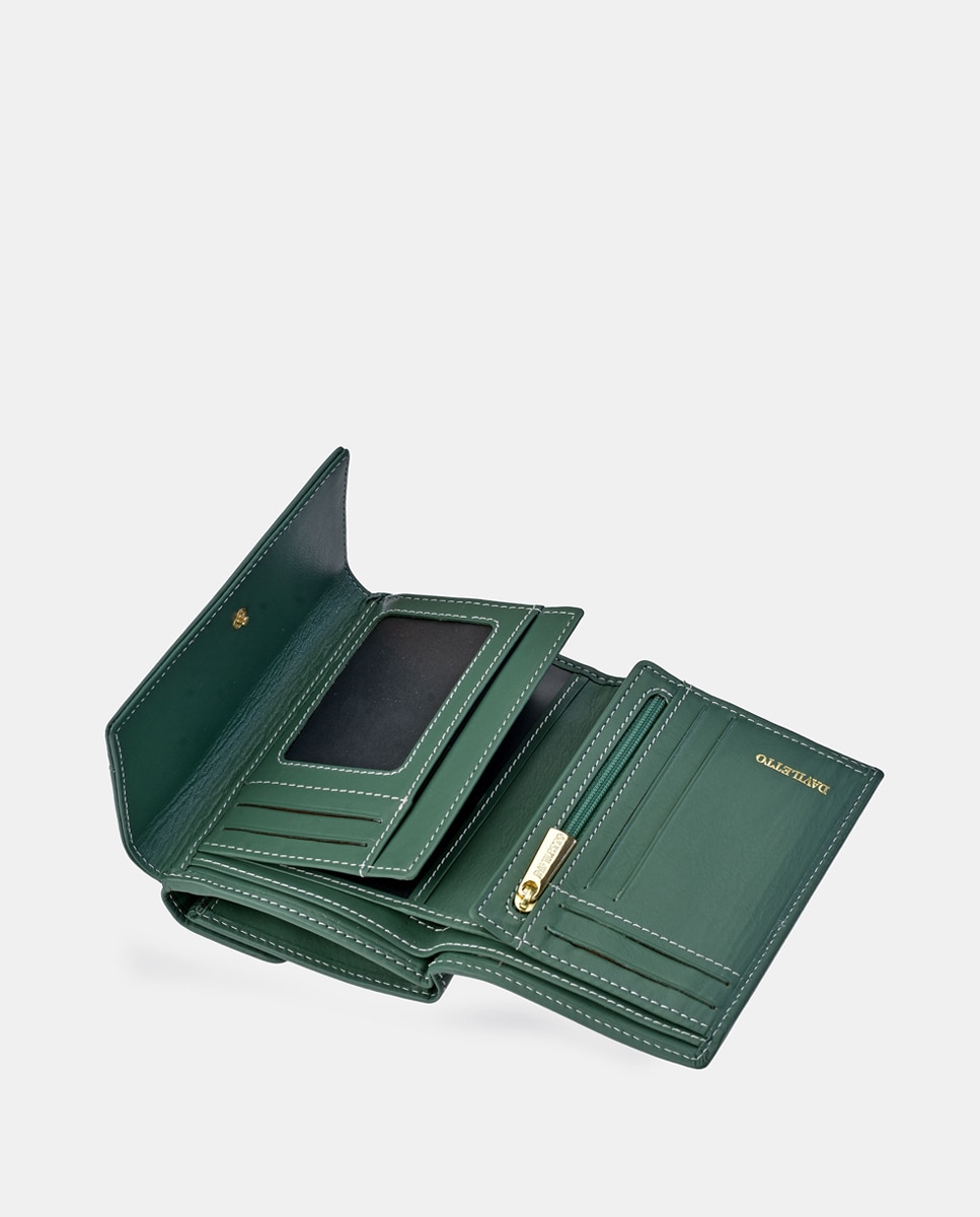 Porta-Moedas em Pele com Secção para Notas e Aba Verde-5