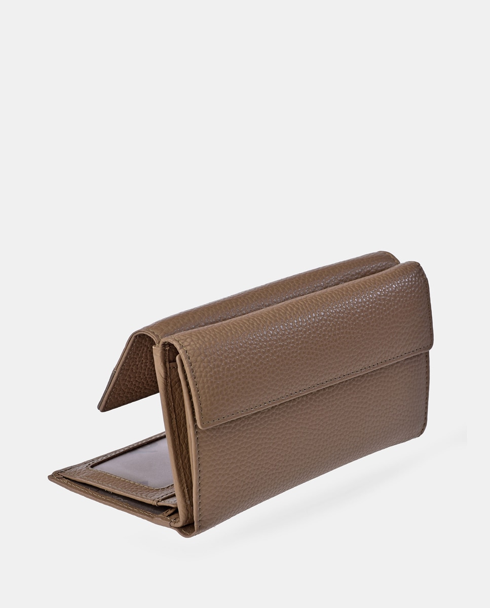 Porta-Moedas Grande em Pele com Secção para Notas e Aba Camel-4