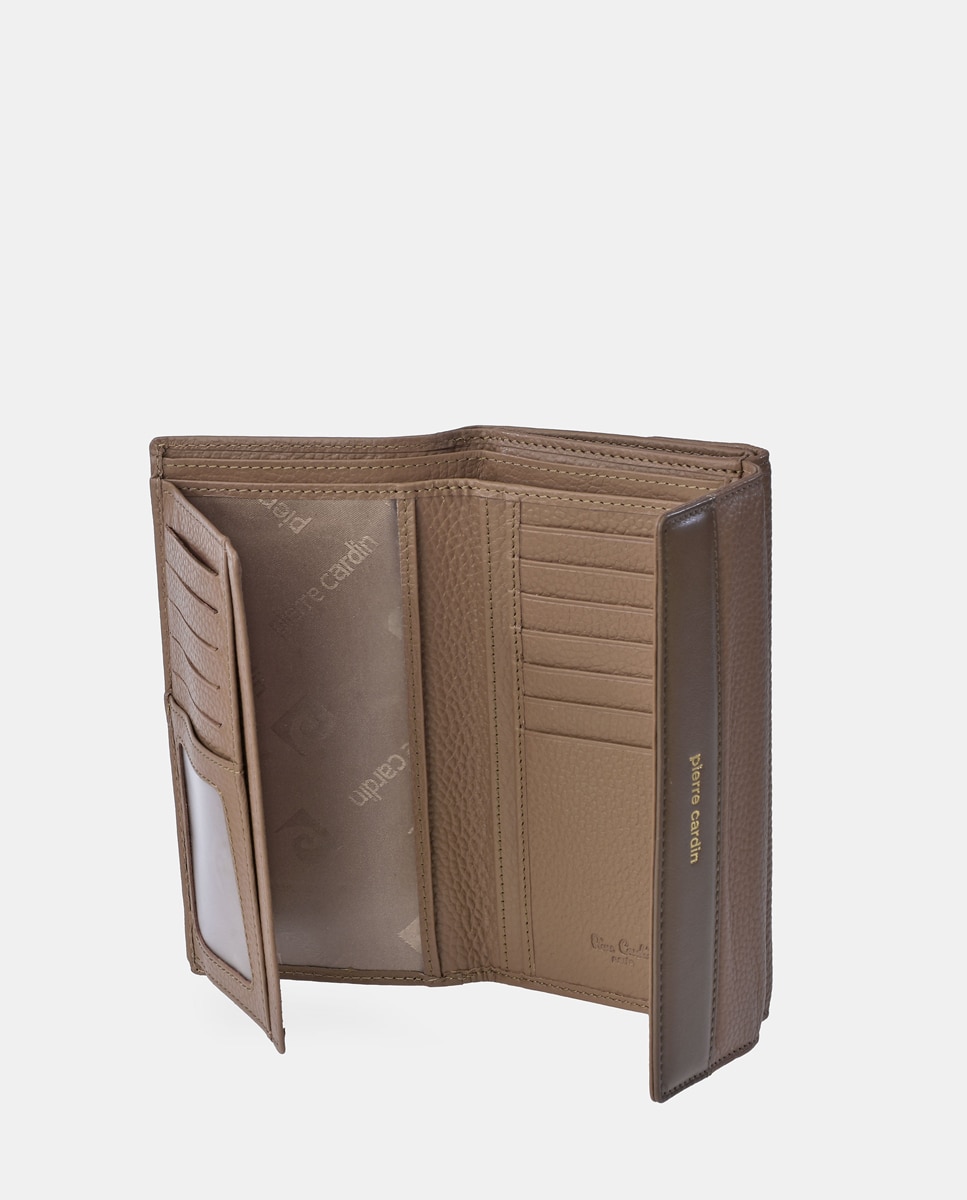 Porta-Moedas Grande em Pele com Secção para Notas e Aba Camel-5
