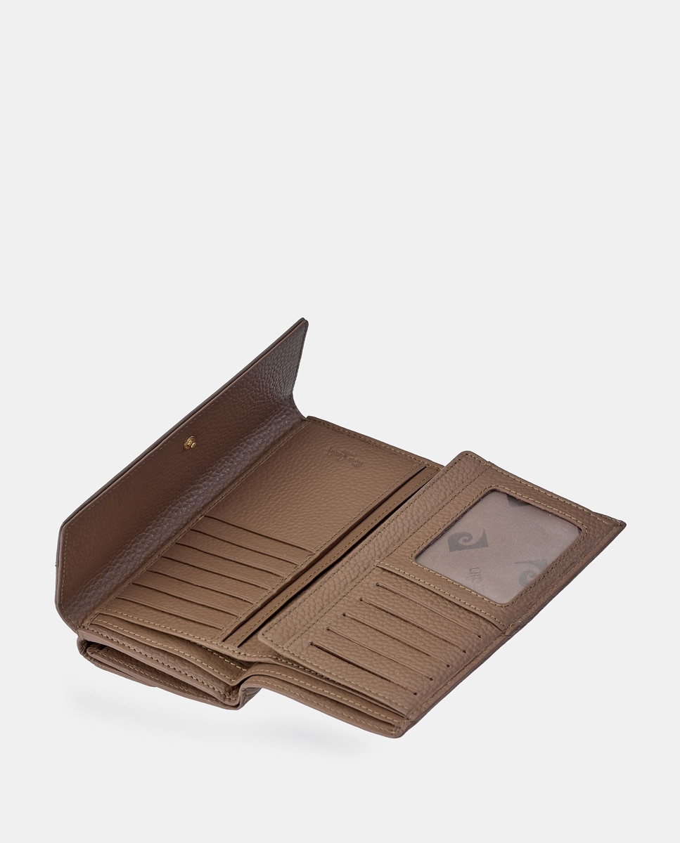 Porta-Moedas Grande em Pele com Secção para Notas e Aba Camel-6