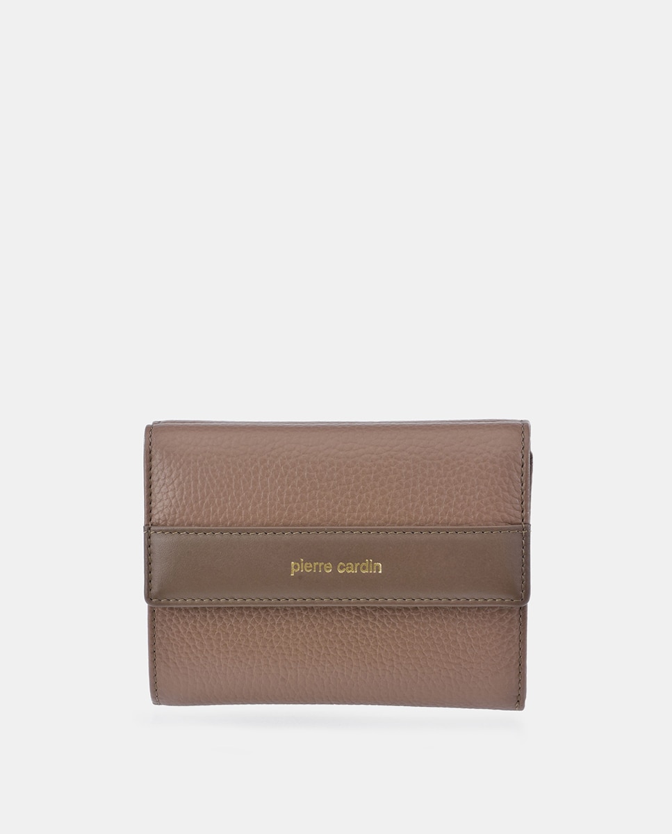 Porta-Moedas em Pele com Secção para Notas e Aba Camel-1