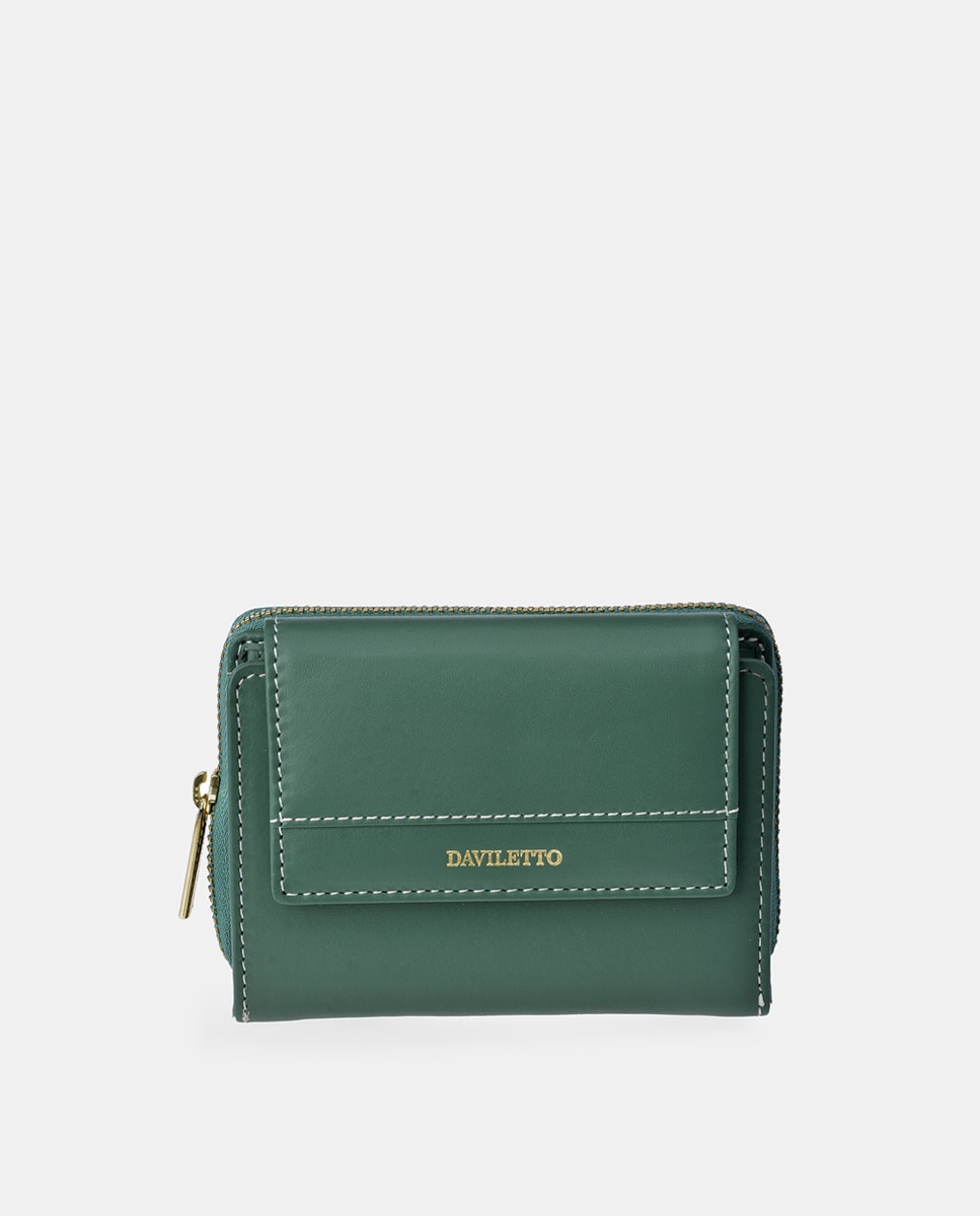 Porta-Moedas em Pele com Secção para Notas e Aba Verde-1