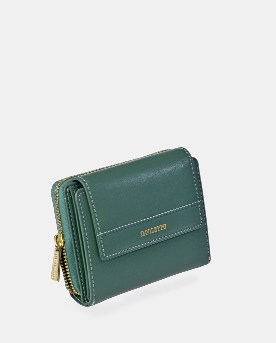 Porta-Moedas em Pele com Secção para Notas e Aba Verde-2