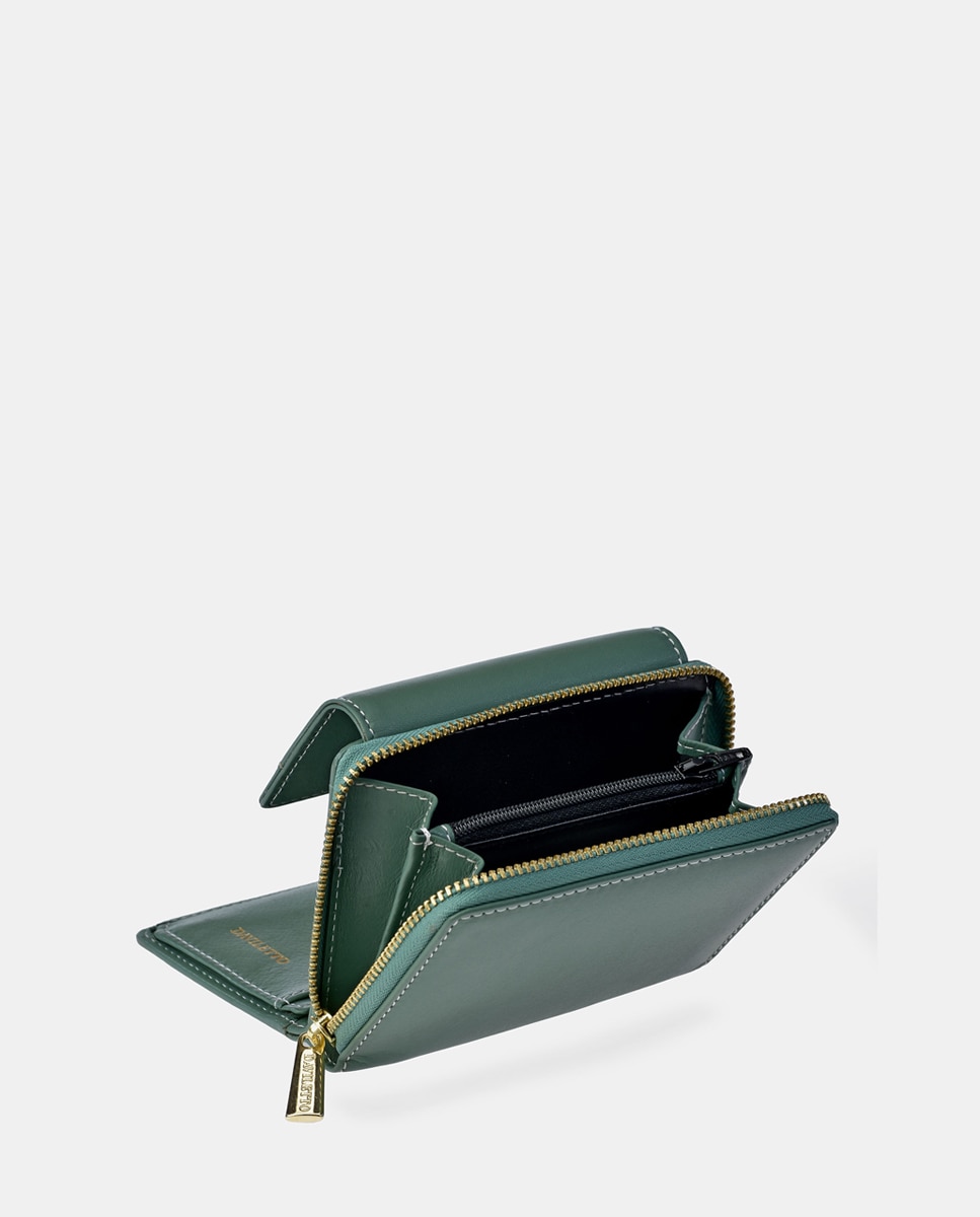 Porta-Moedas em Pele com Secção para Notas e Aba Verde-3