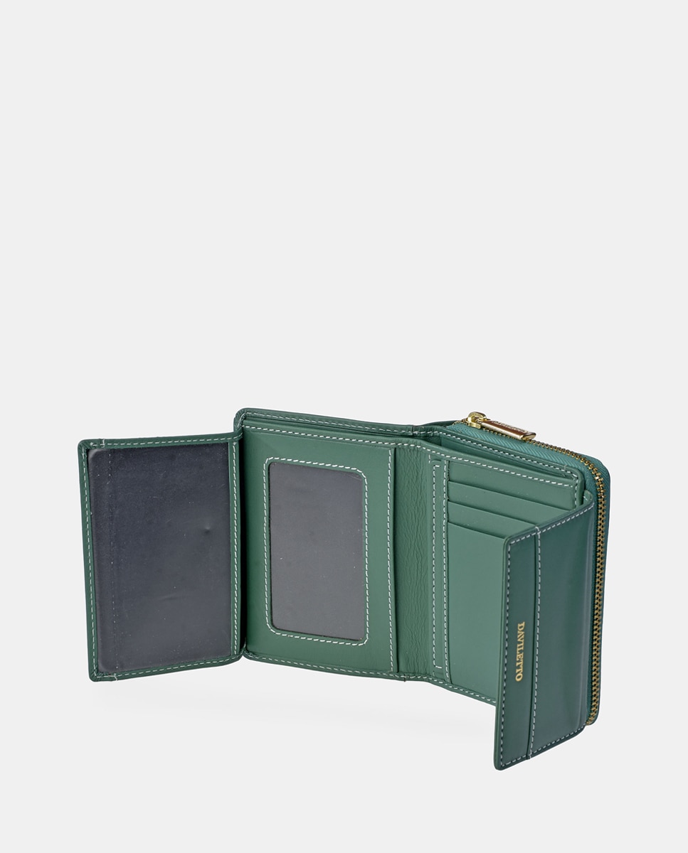 Porta-Moedas em Pele com Secção para Notas e Aba Verde-4
