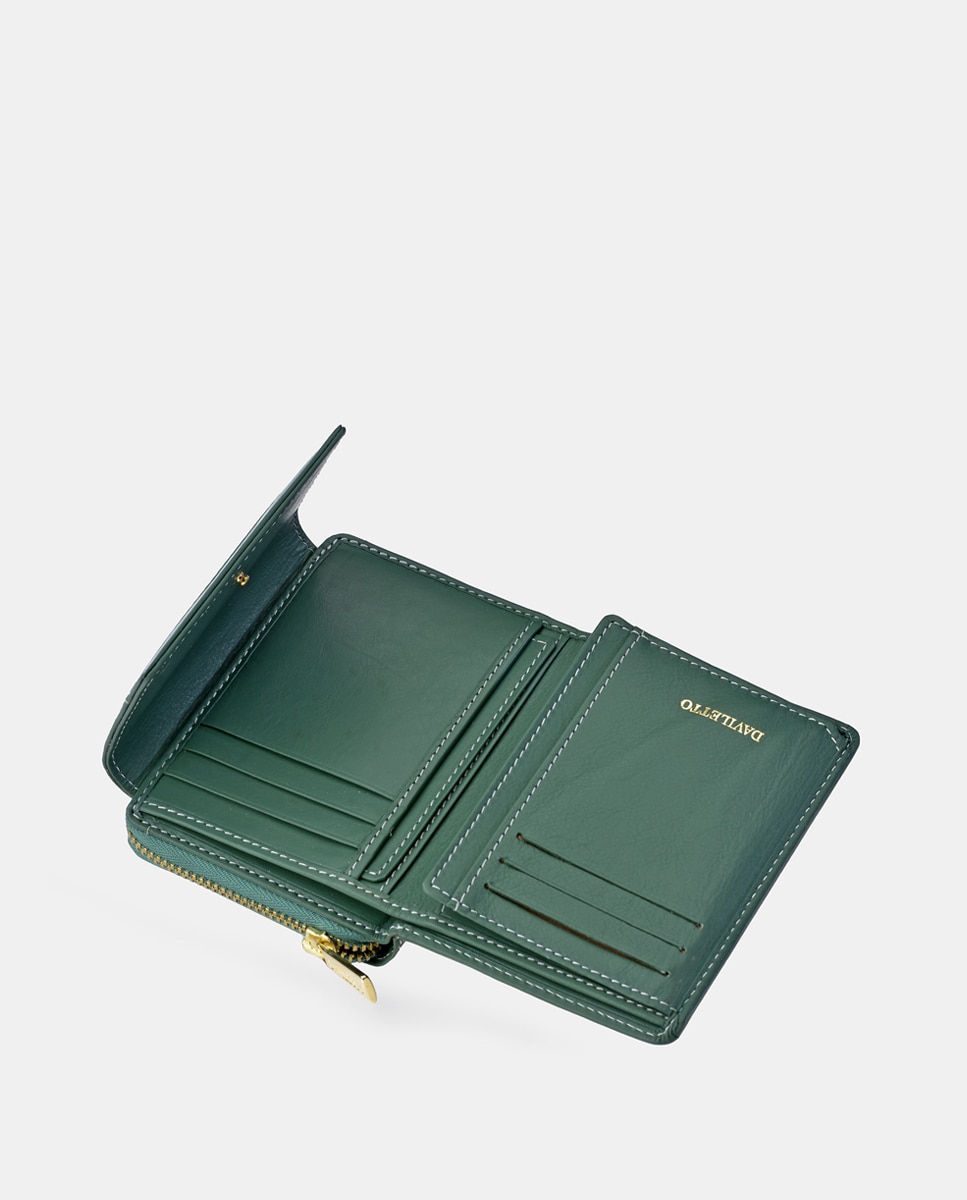Porta-Moedas em Pele com Secção para Notas e Aba Verde-5