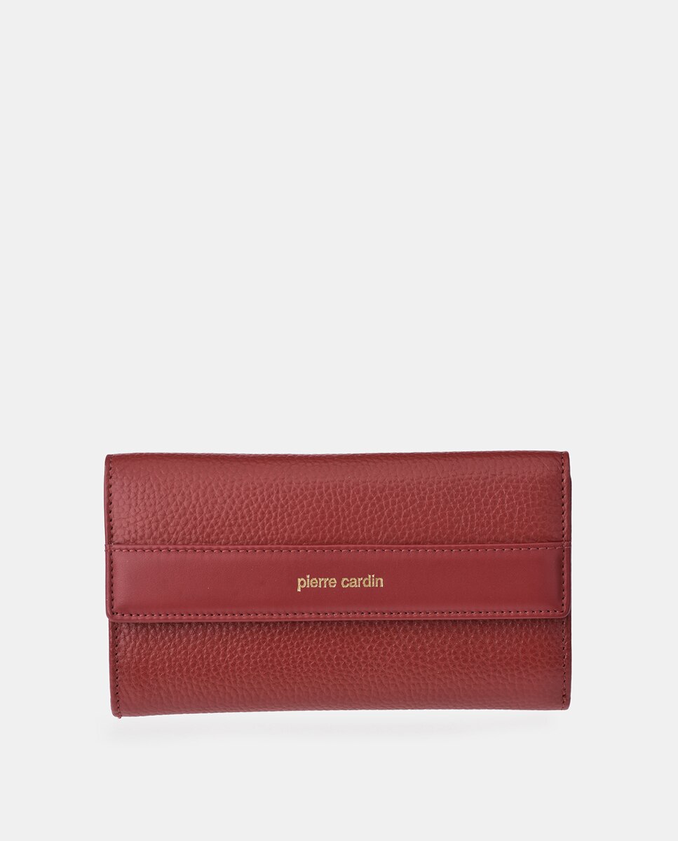 Porta-Moedas Grande em Pele com Secção para Notas e Aba Vermelho-1