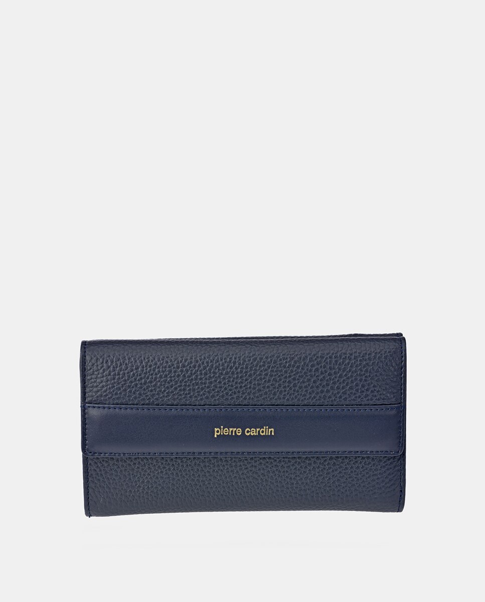 Porta-Moedas Grande em Pele com Secção para Notas e Aba Azul-1