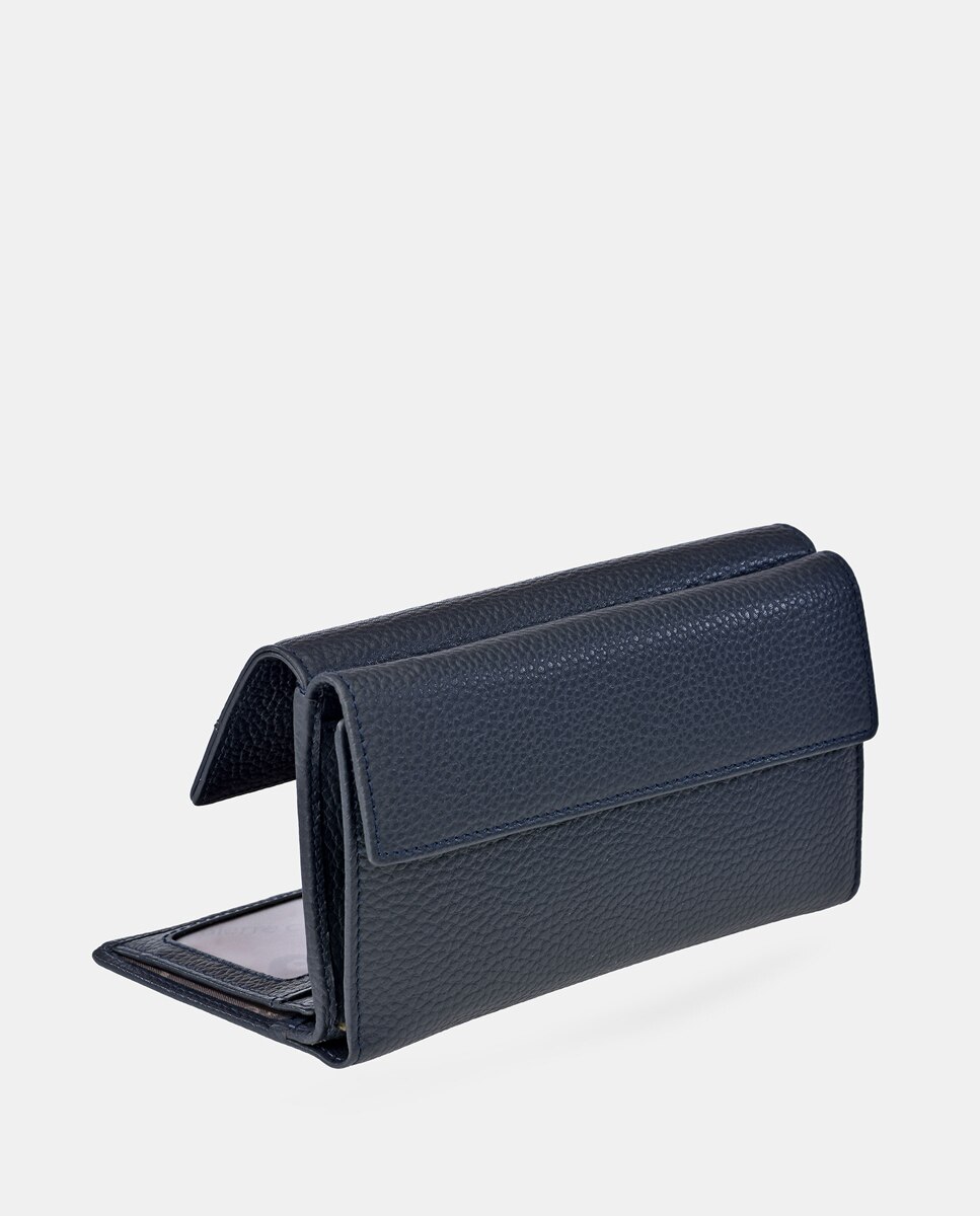 Porta-Moedas Grande em Pele com Secção para Notas e Aba Azul-4