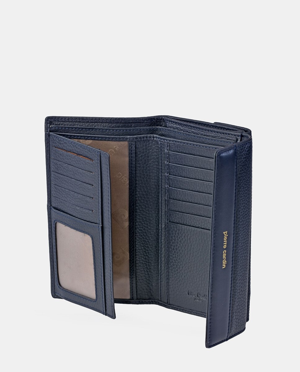 Porta-Moedas Grande em Pele com Secção para Notas e Aba Azul-5