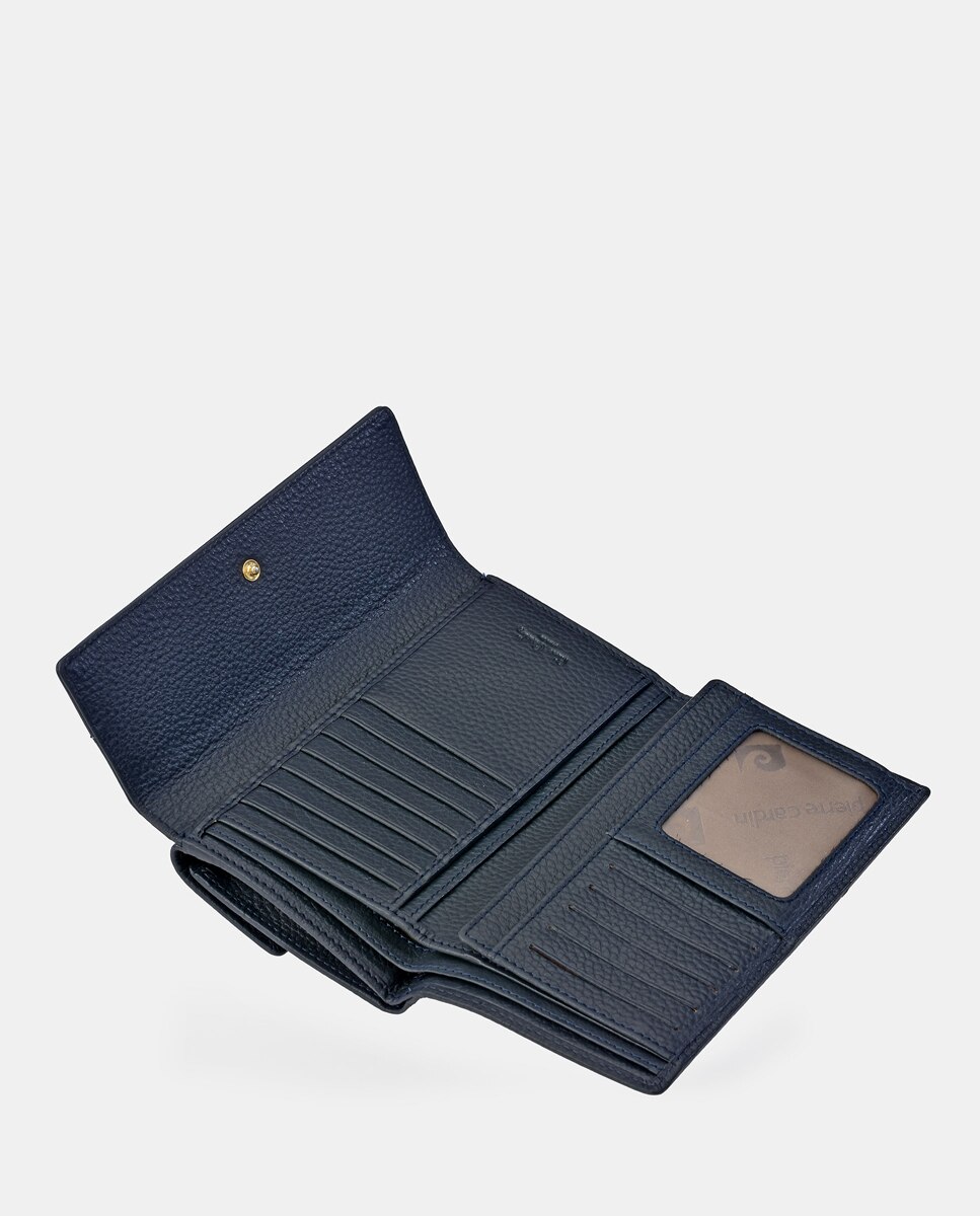 Porta-Moedas Grande em Pele com Secção para Notas e Aba Azul-6