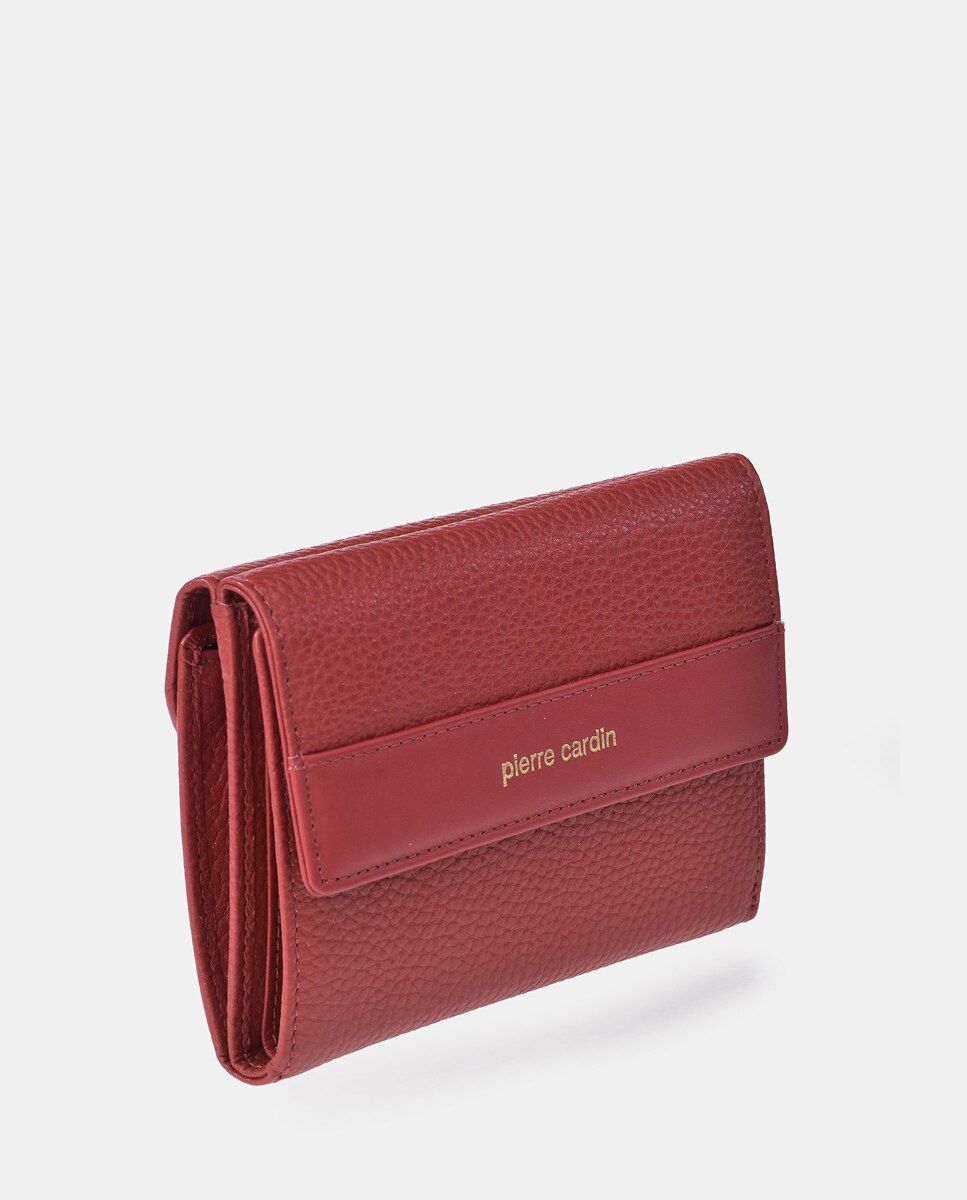 Porta-Moedas em Pele com Secção para Notas e Aba Vermelho-3