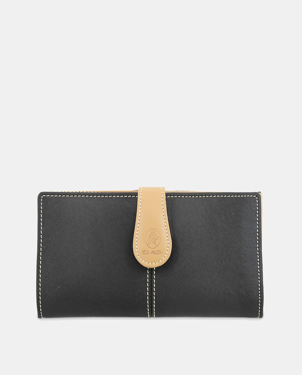 Imagen 1 de Billetero cartera de señora fabricado en piel vacuno y lona canvas color - El Potro - Negro Negro