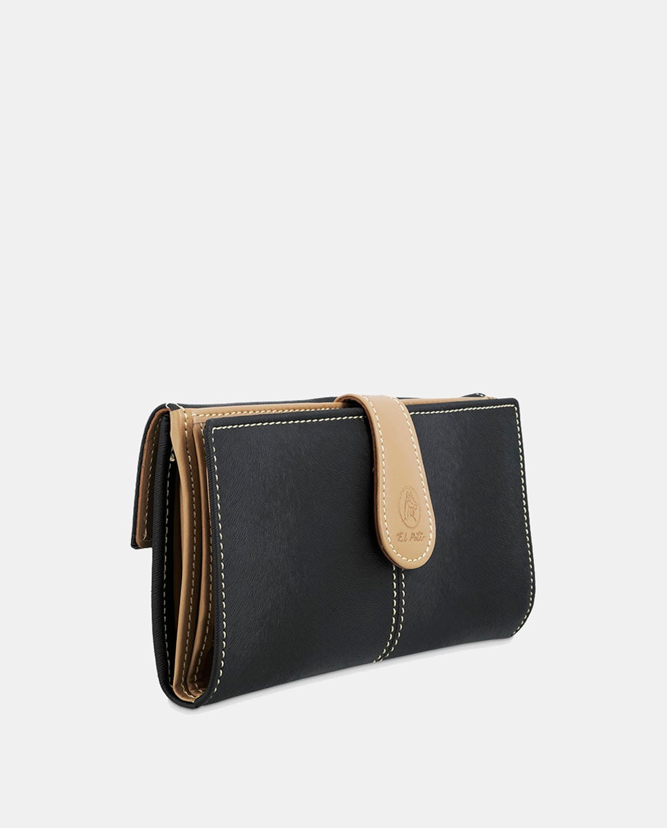 Imagen 3 de Billetero cartera de señora fabricado en piel vacuno y lona canvas color - El Potro - Negro Negro