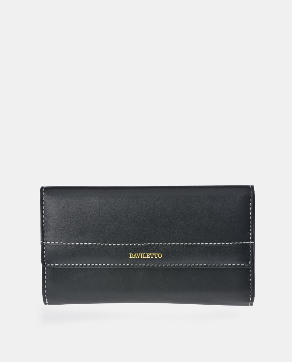 Monedero billetero grande de piel con solapa - Daviletto - Negro Negro-1