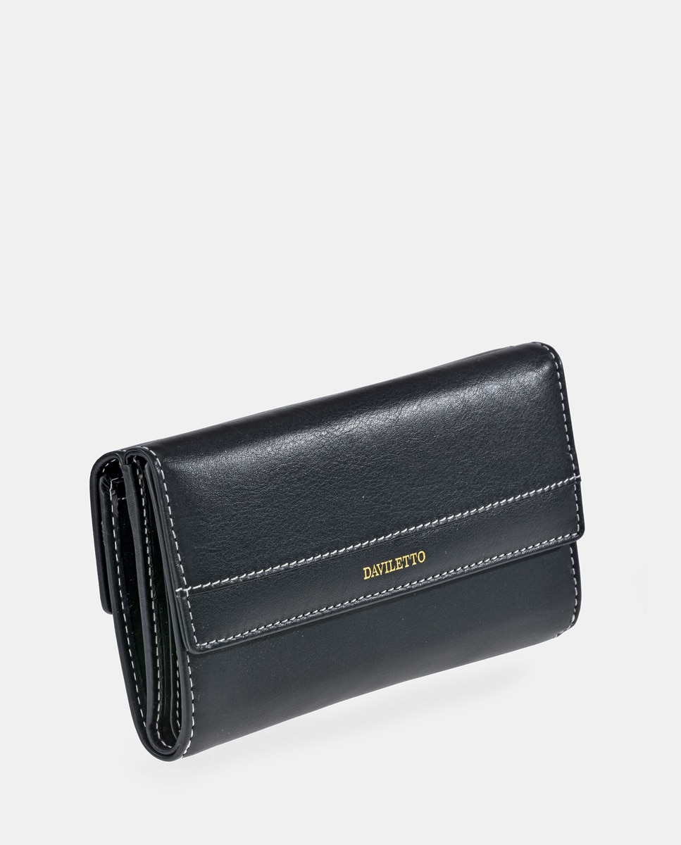Monedero billetero grande de piel con solapa - Daviletto - Negro Negro-2