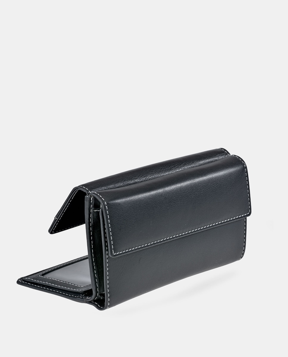 Monedero billetero grande de piel con solapa - Daviletto - Negro Negro-3