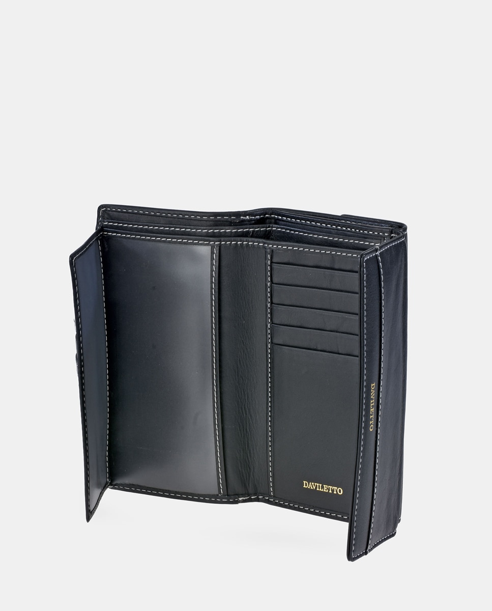 Monedero billetero grande de piel con solapa - Daviletto - Negro Negro-4