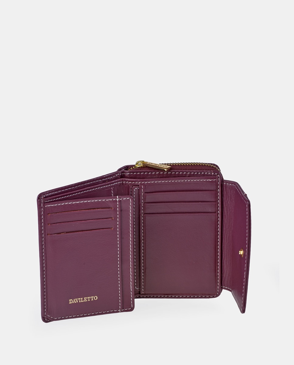 Porta-Moedas em Pele com Secção para Notas e Aba Bordeaux-4