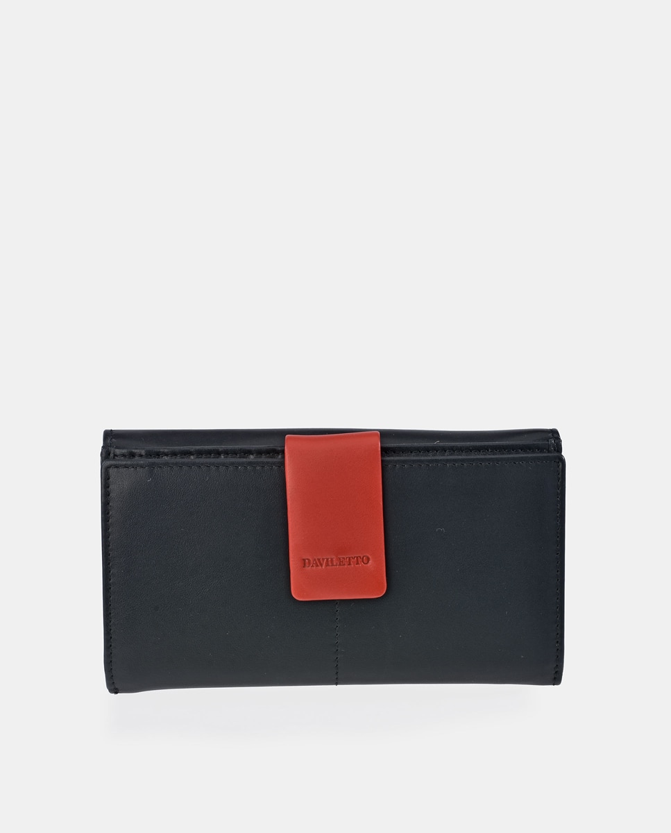 Imagem 0 de Porta-Moedas Grande em Pele com Secção para Notas - Preto/Vermelho